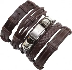 Giwotu Womens Mens 5-6pcs/set New Femme Female Vintage Braid Weave Cuff Wrap Genuine Leather Men Cross Owl Charm Bracelets Women Men Jewelry