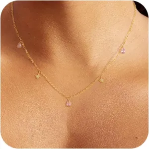 Gold Charm Necklace for Women Dainty 14K Gold Necklace Trendy Pendant Chain Necklace Cute CZ Bow Pearl Choker Necklace Butterfly Shell Starfish Necklace for Women Fashion Jewelry Gift