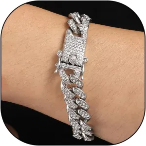 Gold Chunky Rhinestone Cuban Chain Link Bracelets, Punk Hip Hop Statement Bracelets, Trendy Rapper Costume Accessories Jewelry Gifts for Men Women