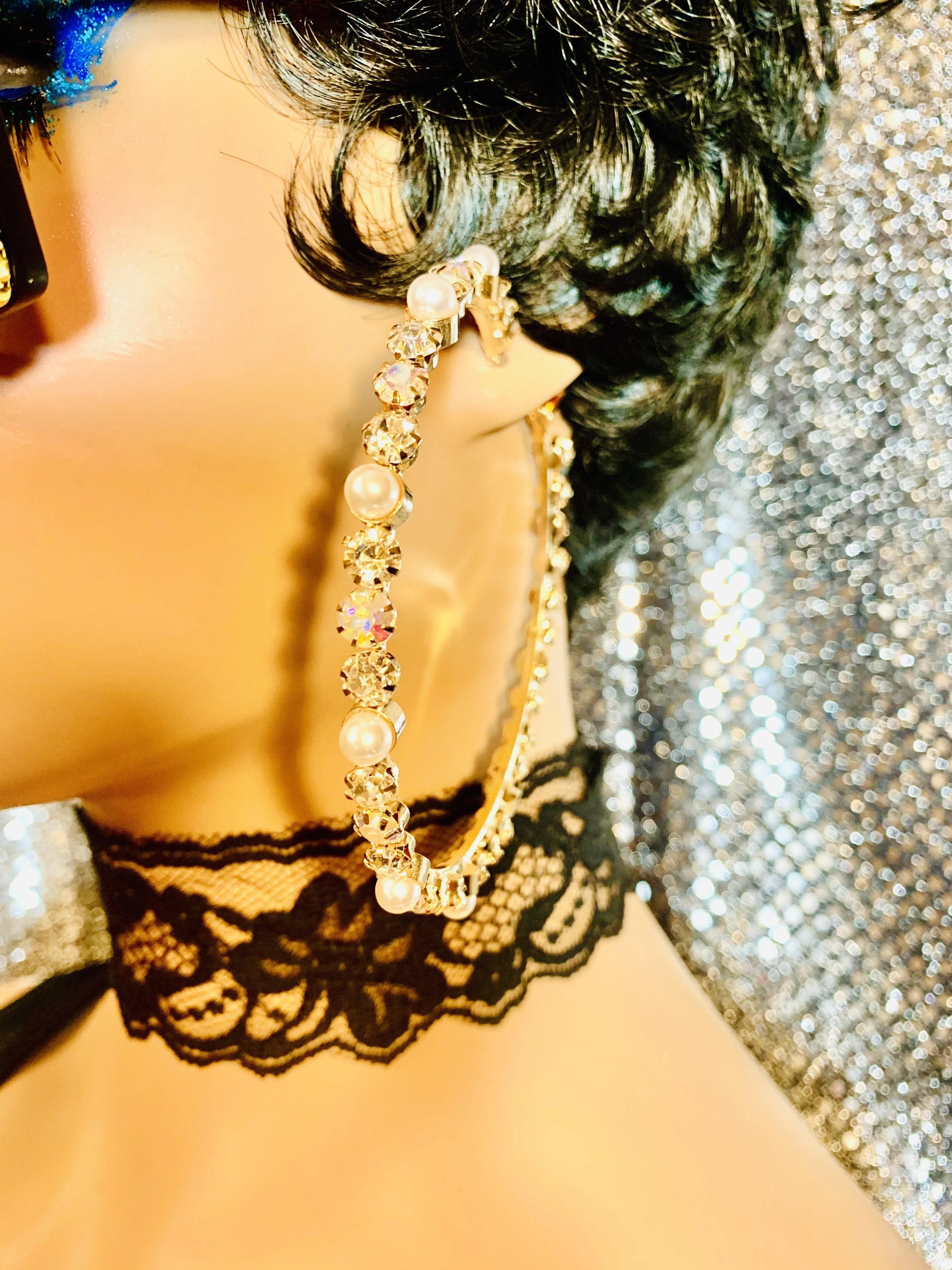 Gold Crystal Pearl AB Crystal Hoop Earrings