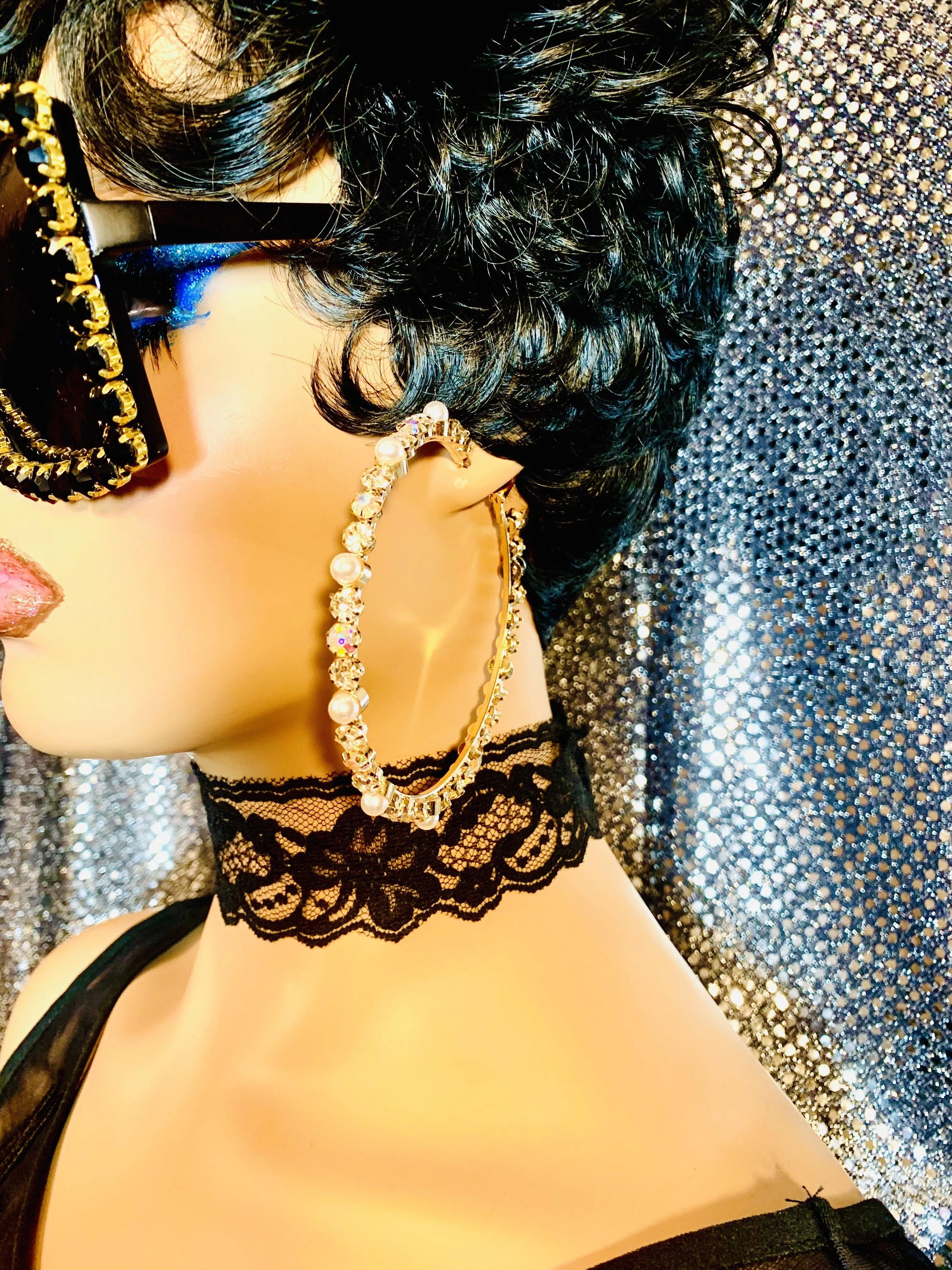 Gold Crystal Pearl AB Crystal Hoop Earrings