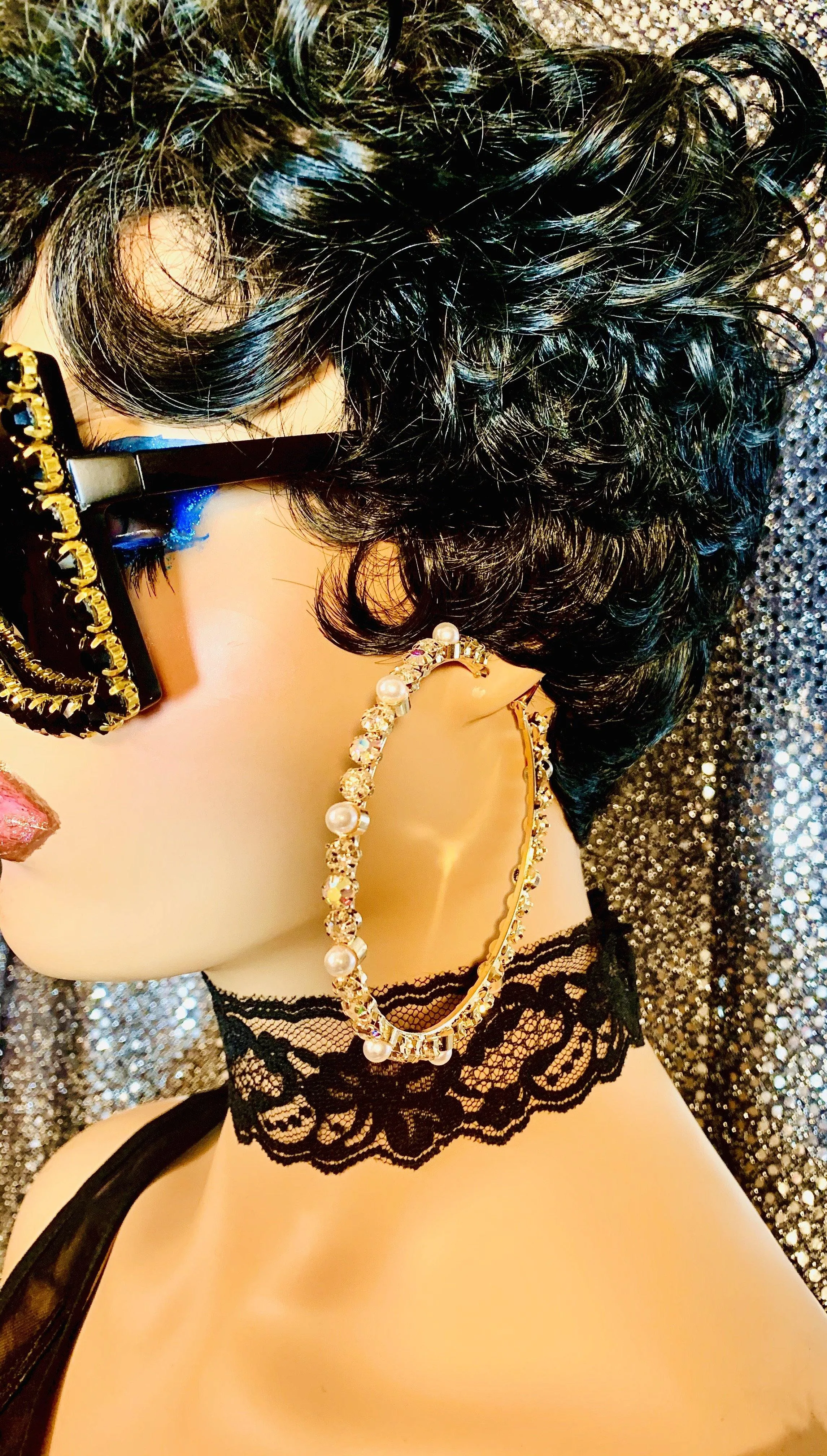 Gold Crystal Pearl AB Crystal Hoop Earrings