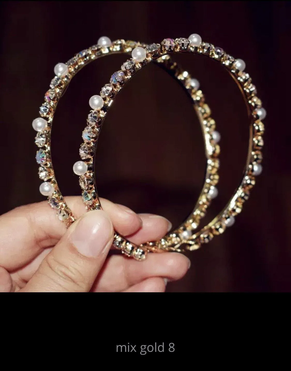 Gold Crystal Pearl AB Crystal Hoop Earrings