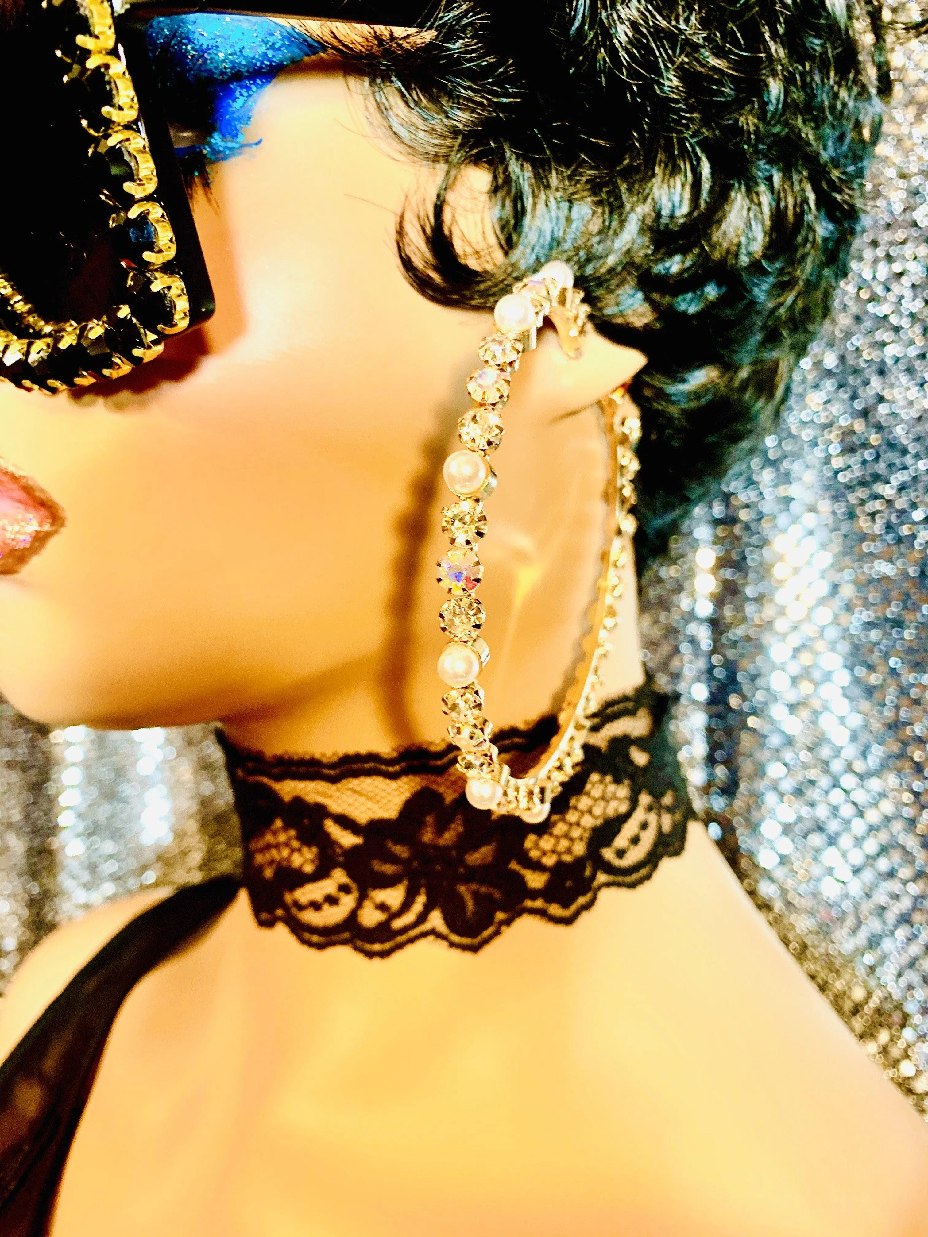 Gold Crystal Pearl AB Crystal Hoop Earrings