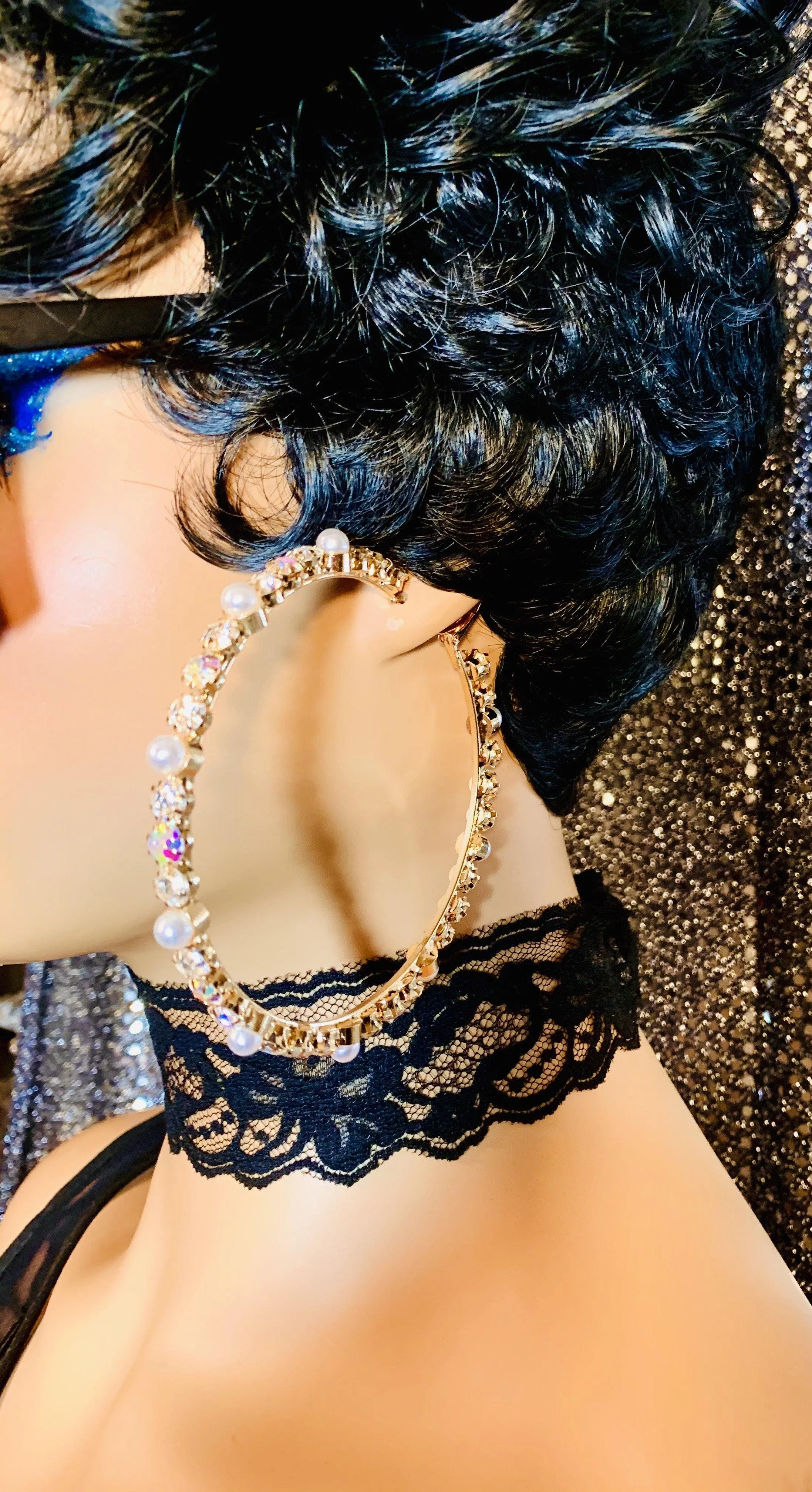 Gold Crystal Pearl AB Crystal Hoop Earrings