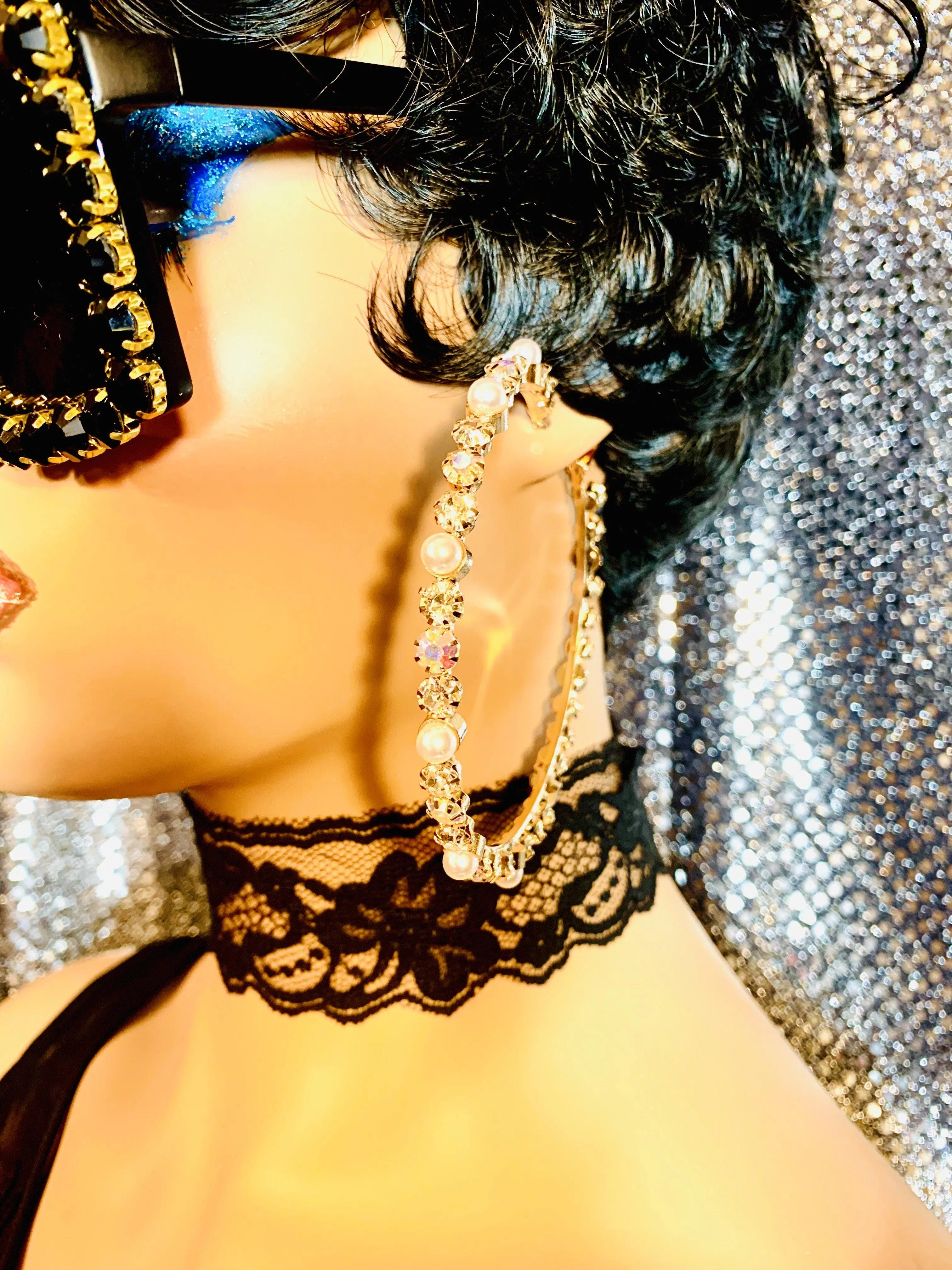 Gold Crystal Pearl AB Crystal Hoop Earrings