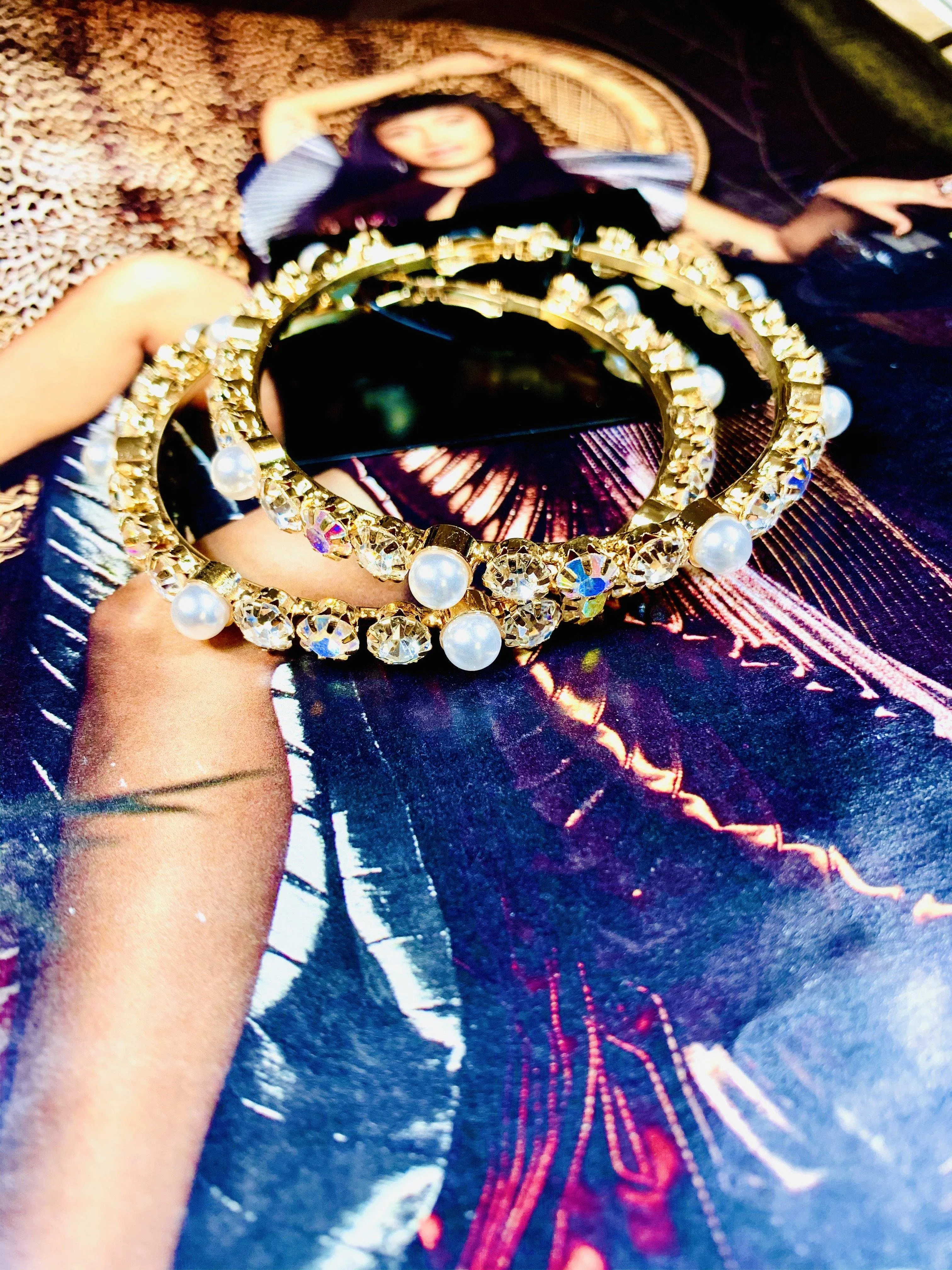Gold Crystal Pearl AB Crystal Hoop Earrings