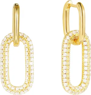 Gold Earrings for Women Trendy, Simple Dainty 14K Gold Plated Paperclip Square Chain Link Dangle Hoops Earrings Gold Jewelry for Christmas Gifts