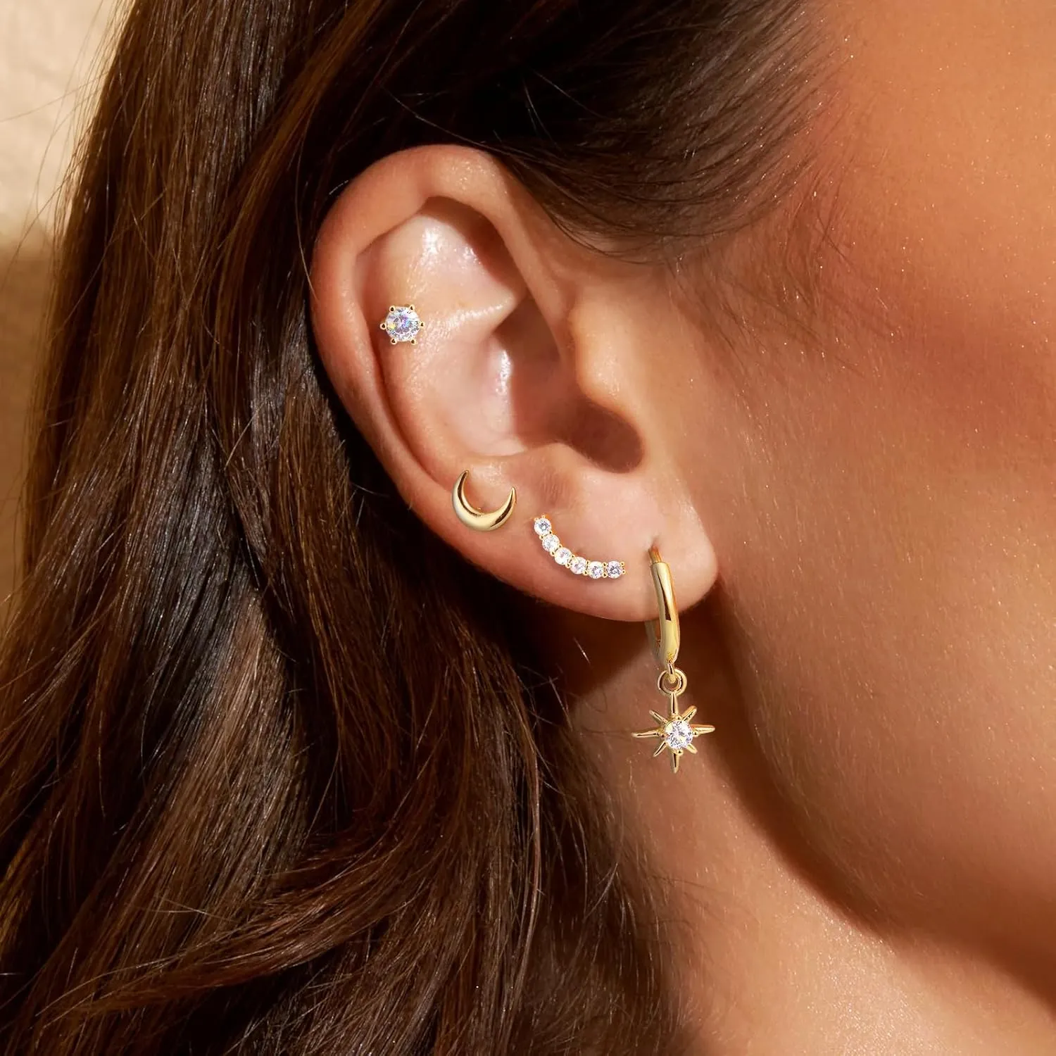 Gold Earrings Set for Women Trendy,18K Gold Plated Stud Pendant Earrings Hypoallergenic,Small Simple CZ Dangle Earrings Stacks