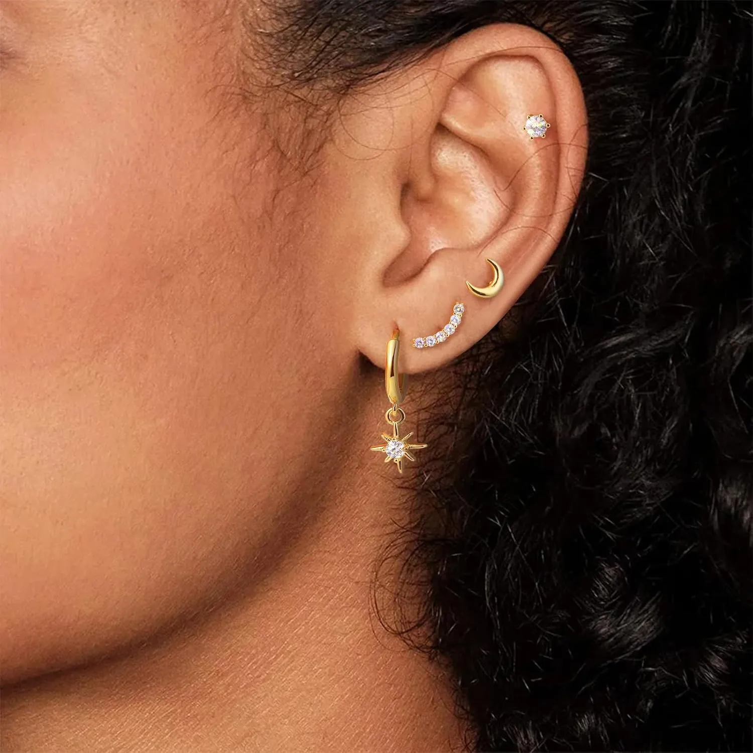 Gold Earrings Set for Women Trendy,18K Gold Plated Stud Pendant Earrings Hypoallergenic,Small Simple CZ Dangle Earrings Stacks