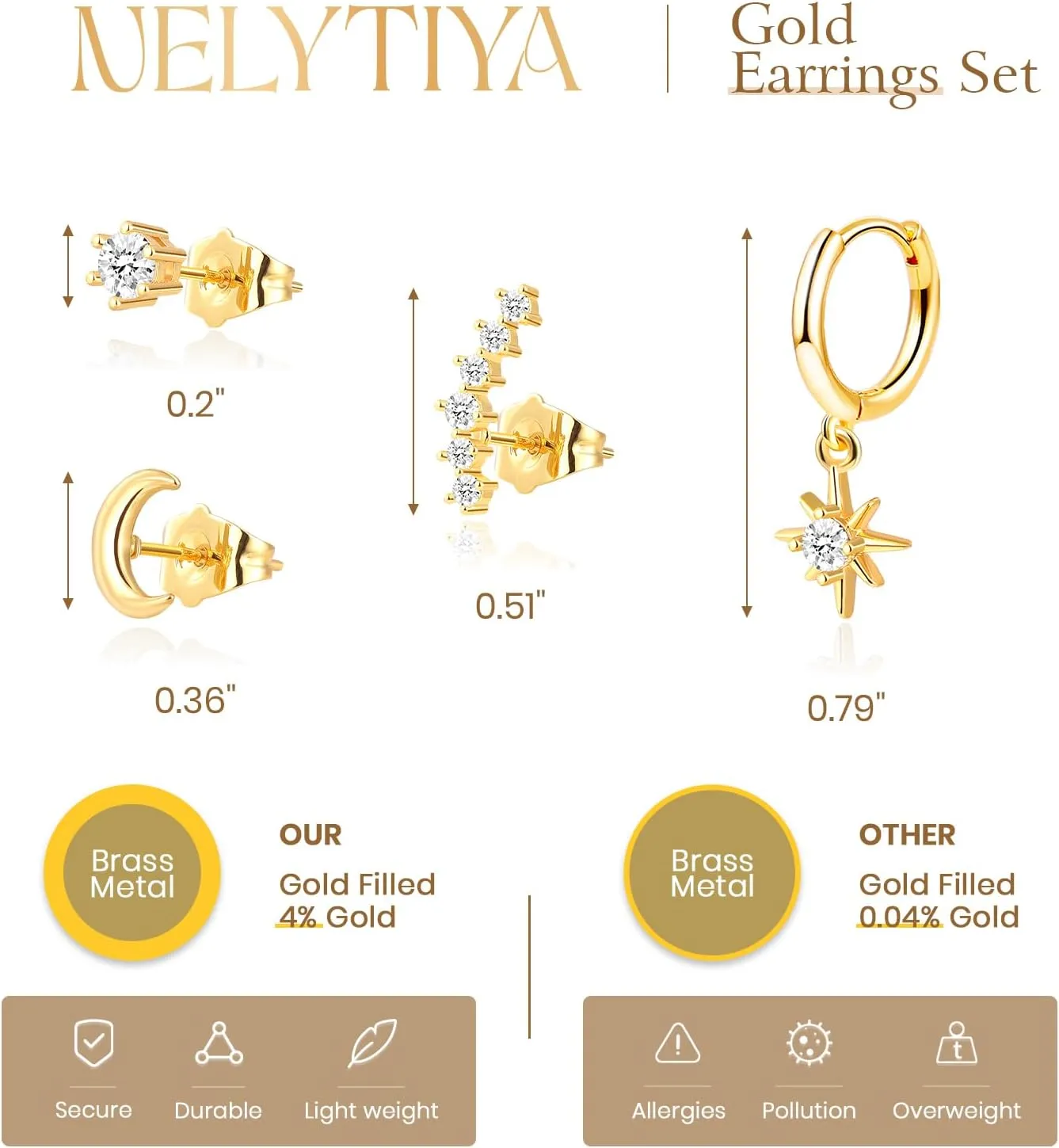 Gold Earrings Set for Women Trendy,18K Gold Plated Stud Pendant Earrings Hypoallergenic,Small Simple CZ Dangle Earrings Stacks