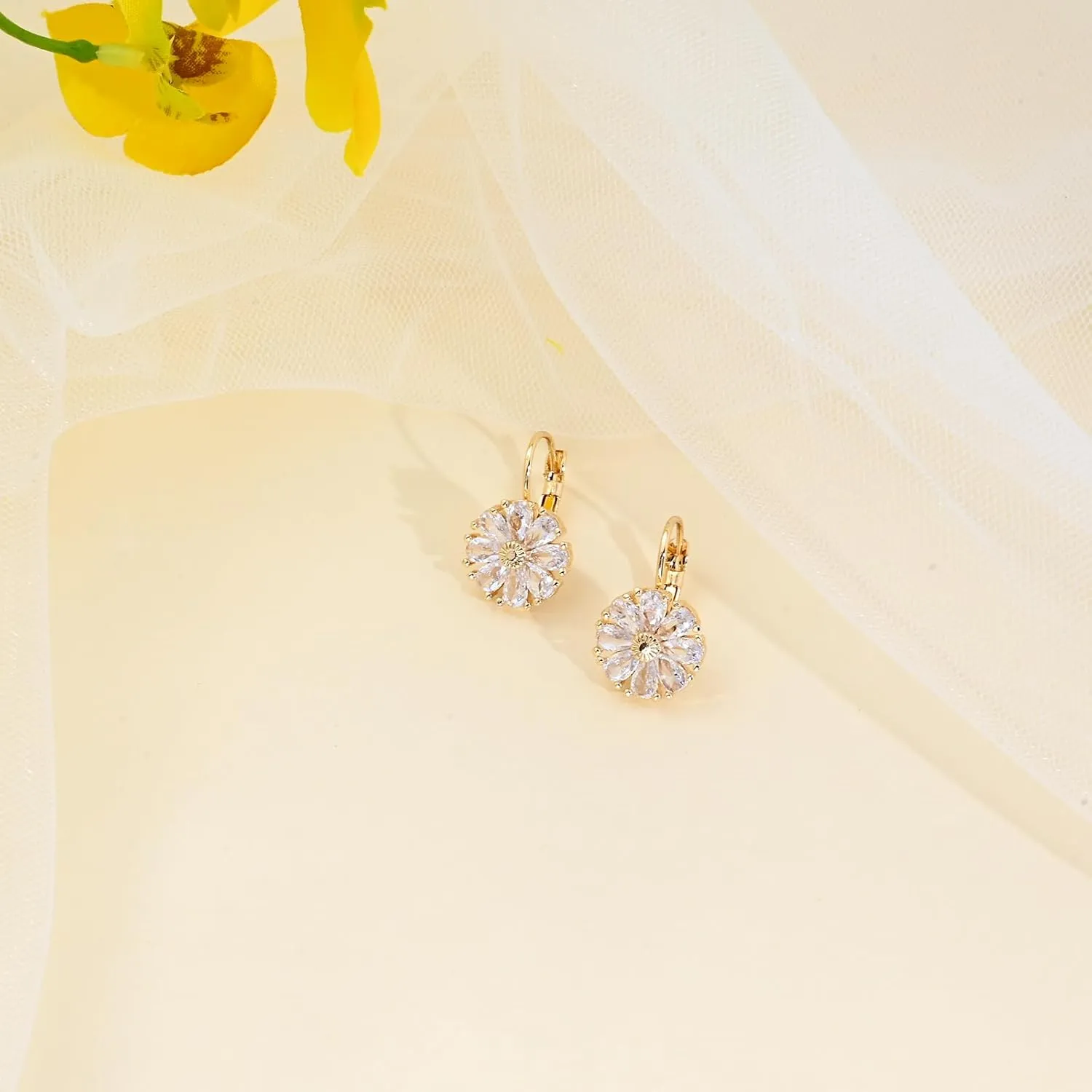 Gold Flower Earrings Birthstone Leverback Earrings Hypoallergenic Vintage Floral Earrings for Women Trendy