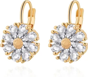 Gold Flower Earrings Birthstone Leverback Earrings Hypoallergenic Vintage Floral Earrings for Women Trendy