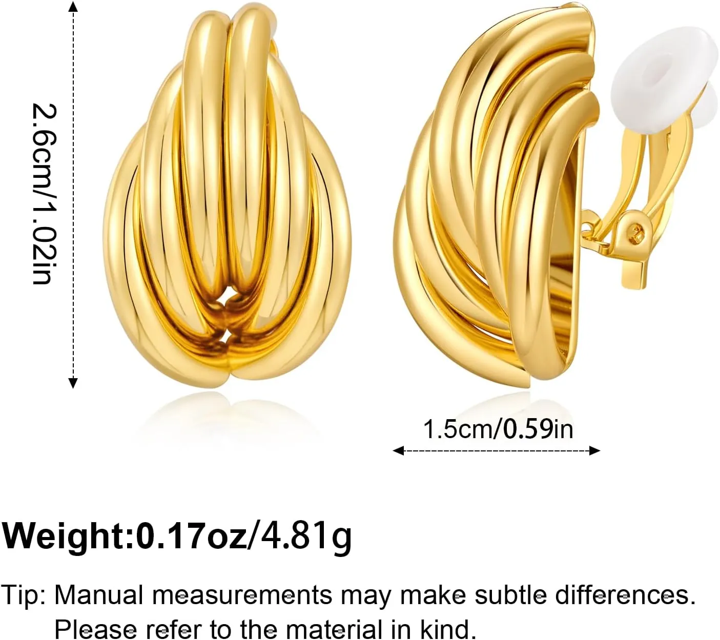 Gold Geometric Clip On Earrings for Women 18K Chunky Gold Knot Link Clip Earrings Trendy Jewelry