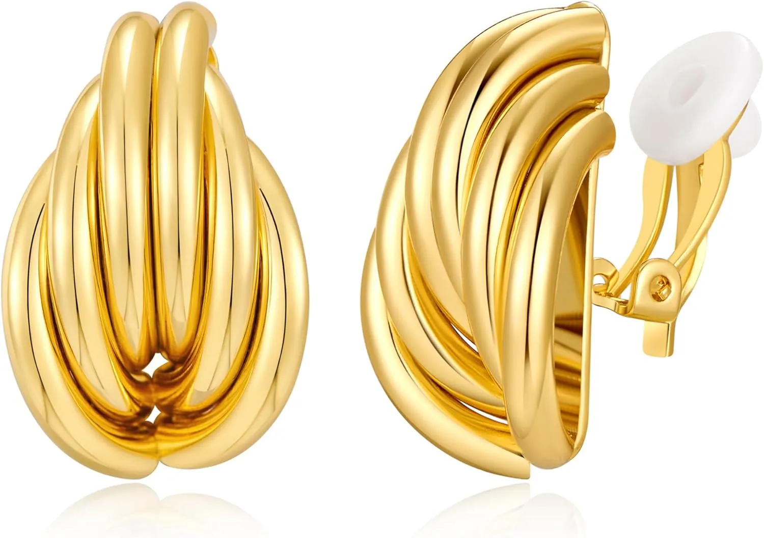 Gold Geometric Clip On Earrings for Women 18K Chunky Gold Knot Link Clip Earrings Trendy Jewelry