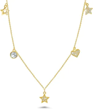 Gold Heart Star Necklace for Teen Girls Women - Sterling Silver Fashion Adjustable Pendant Necklace Dainty Round Cubic Zirconia Charm Necklace Gifts for Christmas Birthday for Daughter Granddaughter