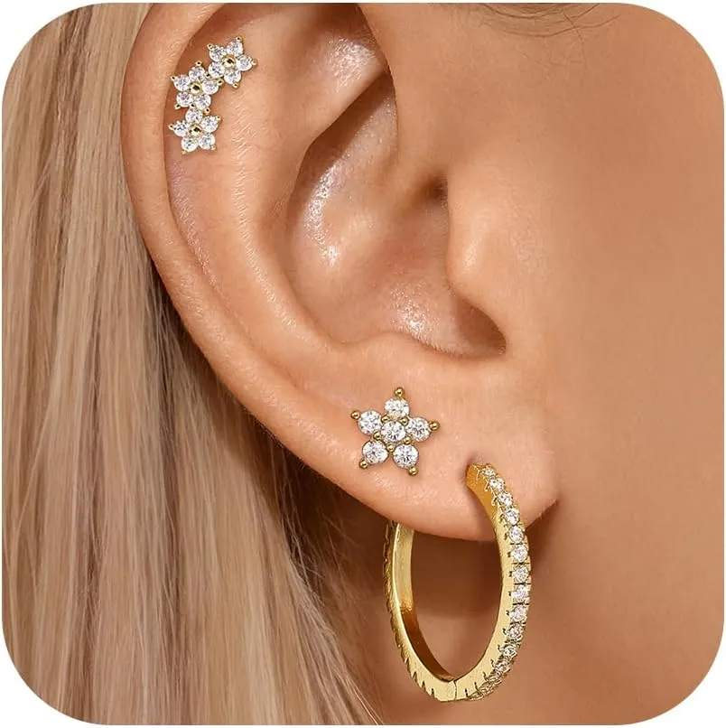 Gold Hoop Earring Set - Trendy Double Hoop Earrings, Hypoallergenic Cartilage Hoops