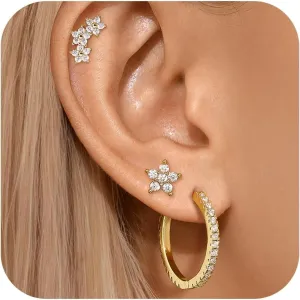 Gold Hoop Earring Set - Trendy Double Hoop Earrings, Hypoallergenic Cartilage Hoops