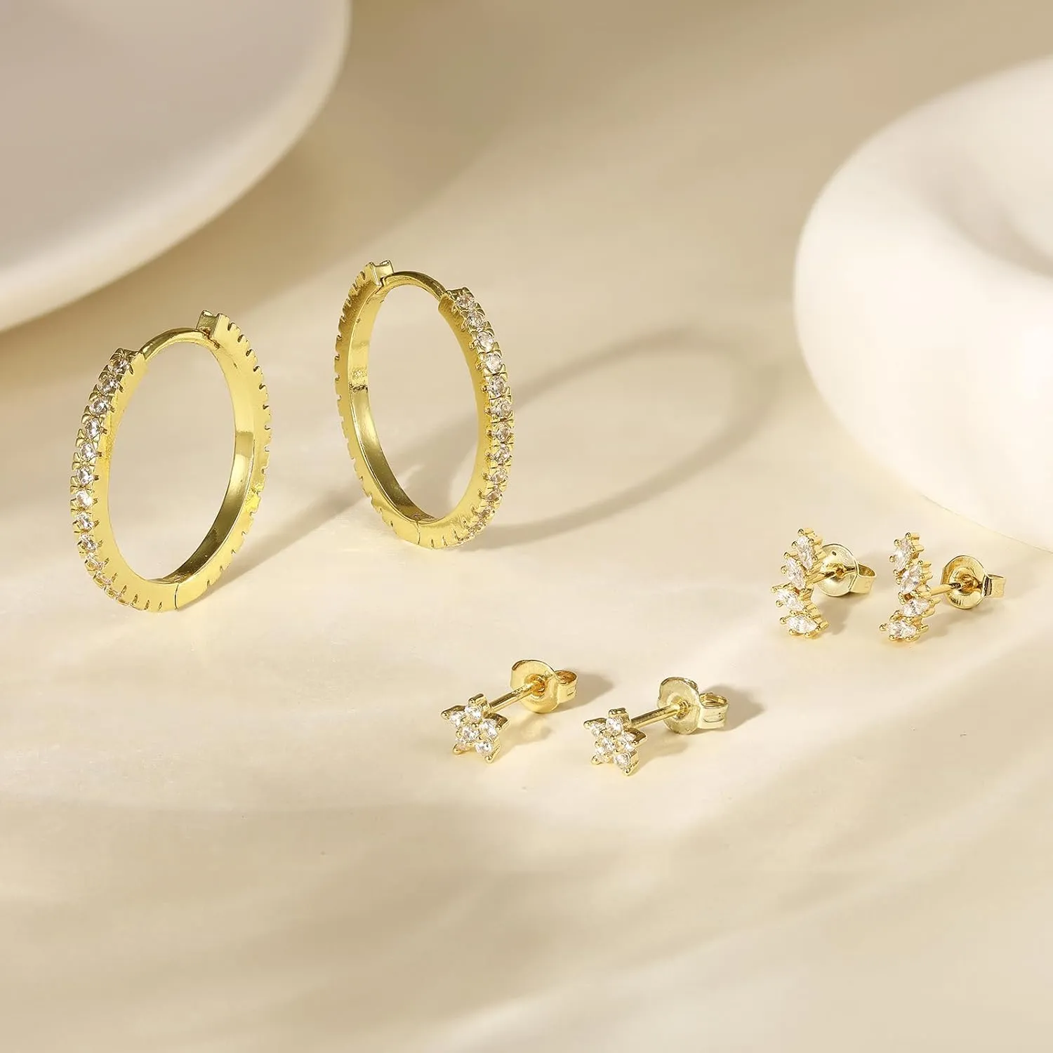 Gold Hoop Earring Set - Trendy Double Hoop Earrings, Hypoallergenic Cartilage Hoops