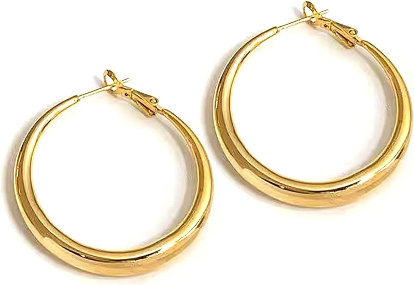 Gold Hoop Earrings for Women S925 Steling Silver Post Hoops Earrings Lightweight & Hypoallergenic Hoop Earring Trendy Chunky Large Hoops Earring Jewelry Gifts - BY4