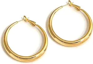 Gold Hoop Earrings for Women S925 Steling Silver Post Hoops Earrings Lightweight & Hypoallergenic Hoop Earring Trendy Chunky Large Hoops Earring Jewelry Gifts - BY4
