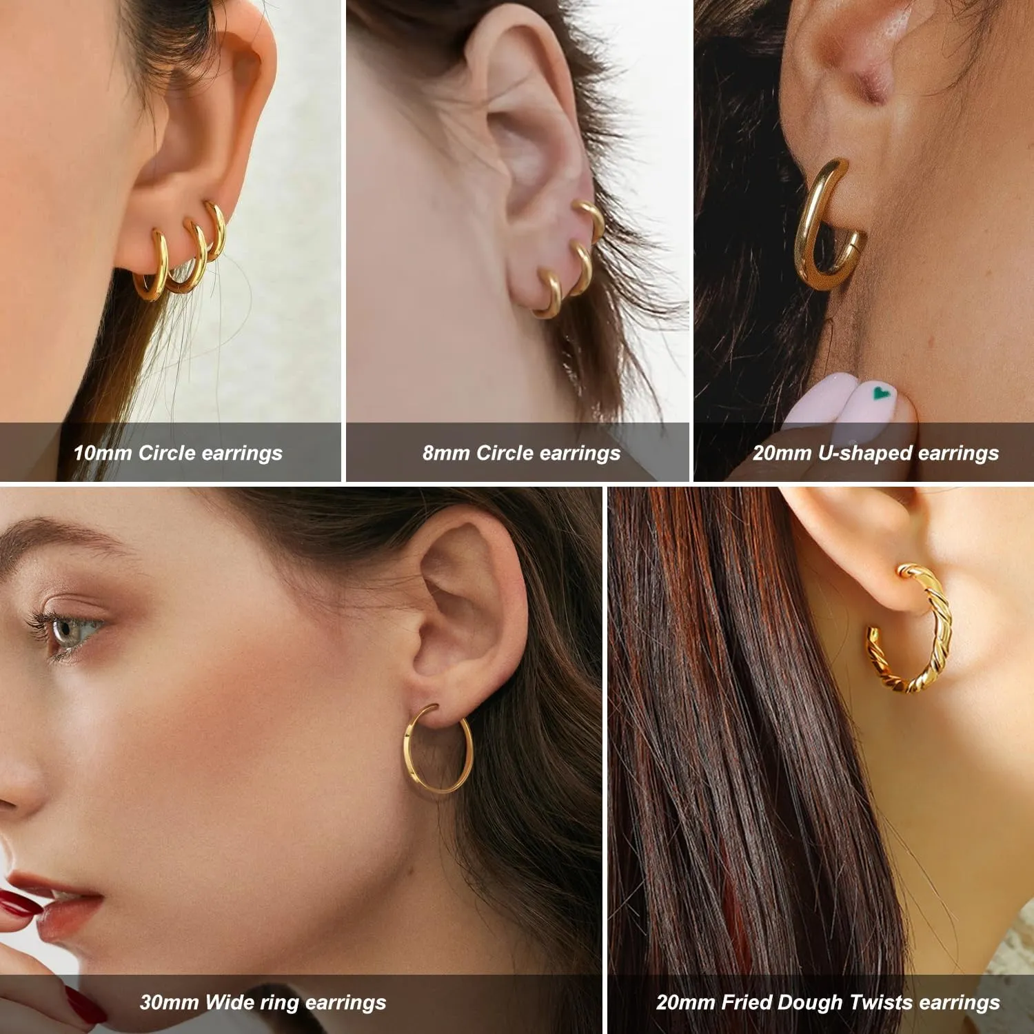 Gold Hoop Earrings Set for Women, 14K Golden Plated Hypoallergenic Thin Small Gold Earrings Set Cartilage Helix Huggie Hoop Pack for Women Men Different Size