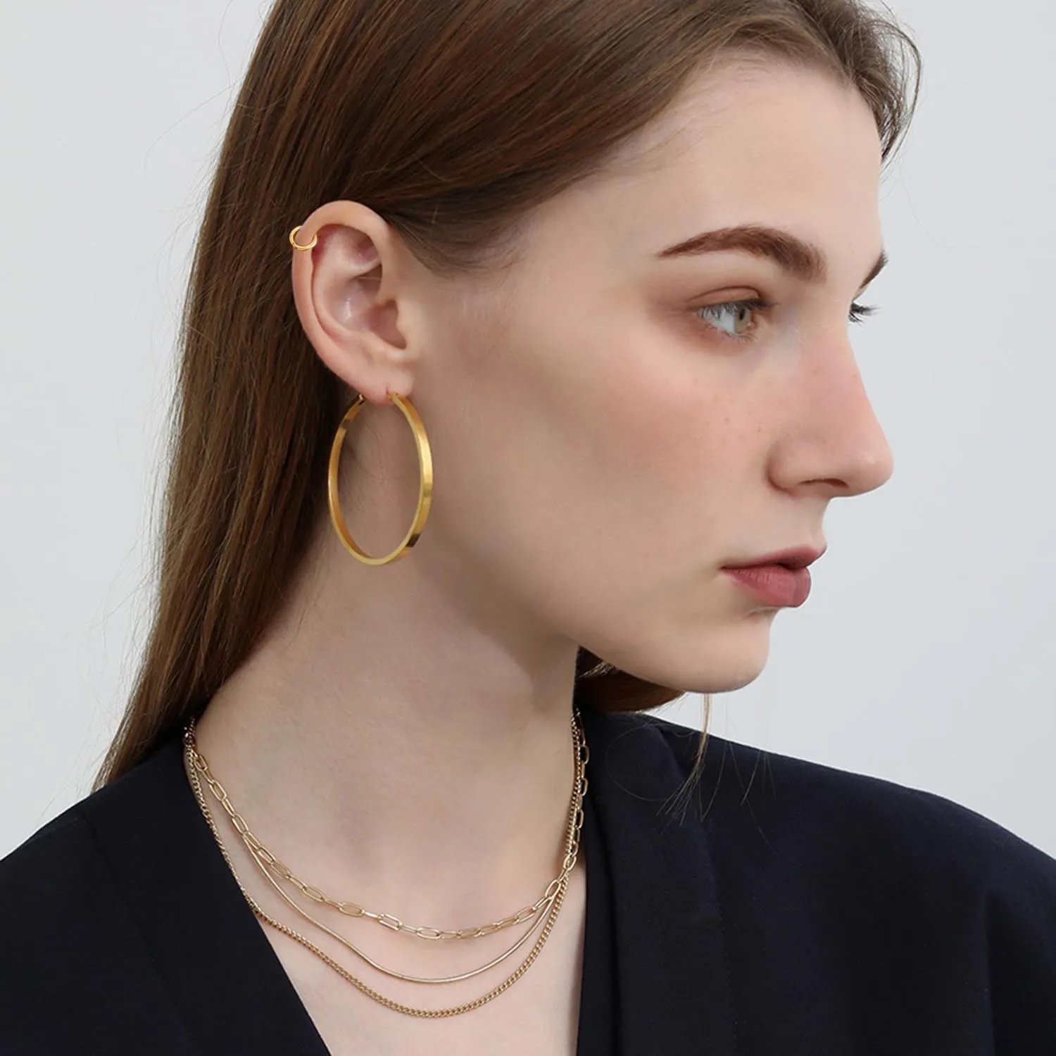 Gold Hoop Earrings Set for Women, 14K Golden Plated Hypoallergenic Thin Small Gold Earrings Set Cartilage Helix Huggie Hoop Pack for Women Men Different Size