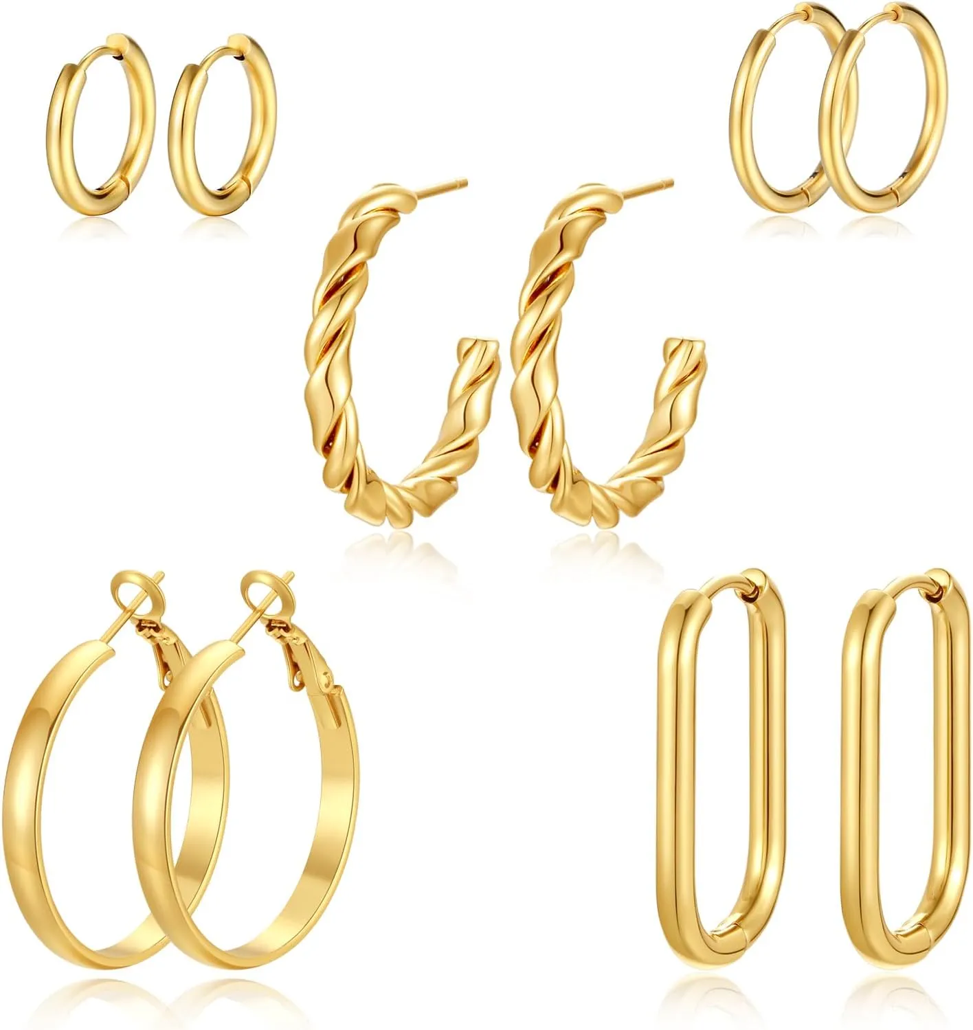 Gold Hoop Earrings Set for Women, 14K Golden Plated Hypoallergenic Thin Small Gold Earrings Set Cartilage Helix Huggie Hoop Pack for Women Men Different Size