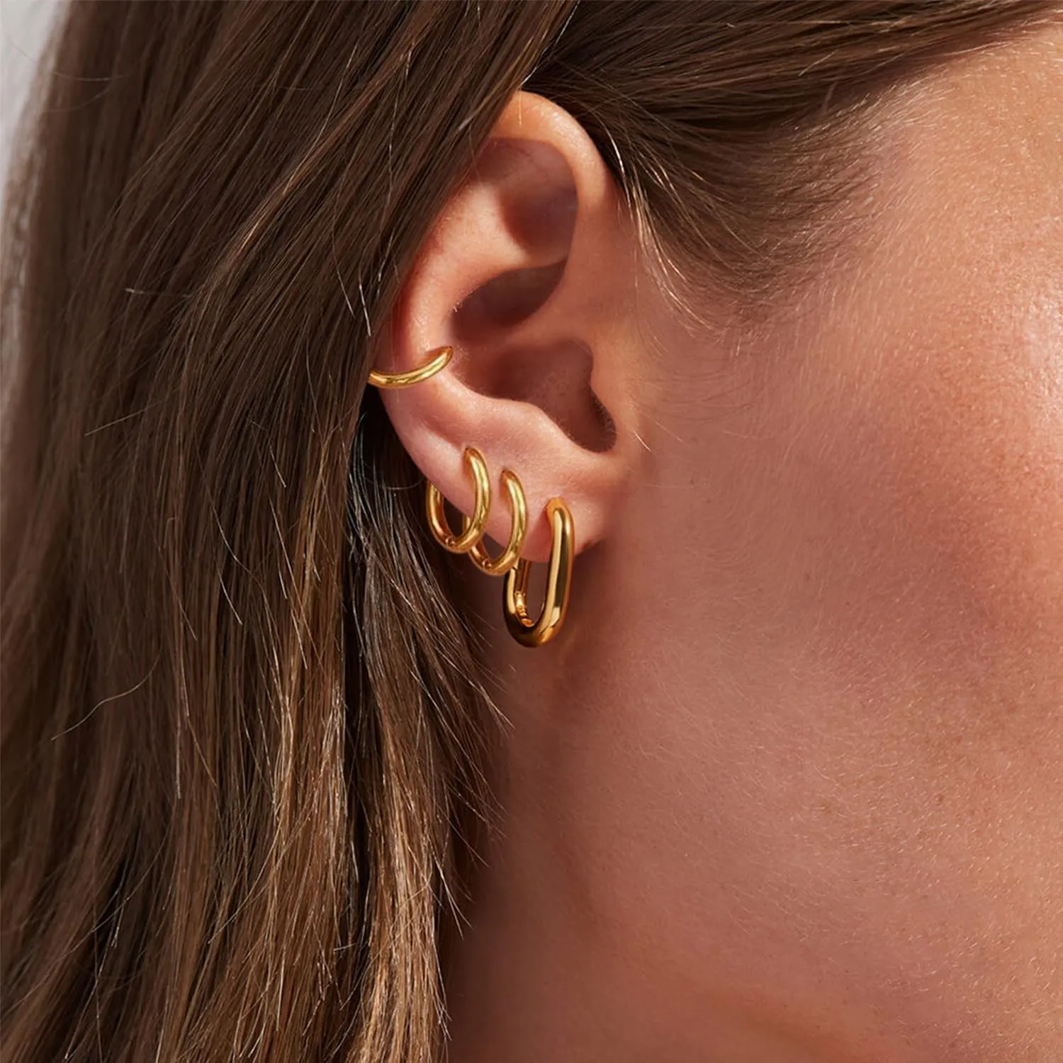 Gold Hoop Earrings Set for Women, 14K Golden Plated Hypoallergenic Thin Small Gold Earrings Set Cartilage Helix Huggie Hoop Pack for Women Men Different Size