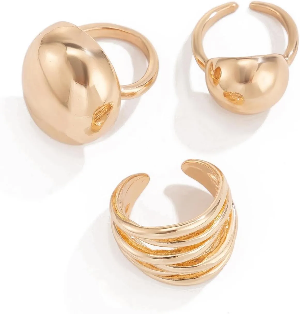 Gold Knuckle Rings Set for Women Chunky Rings for Women Adjustable Stackable Open Rings Vintage Non Tarnish Gold Rings Simple Twist Hollow Cute Rings Pack Jewelry Gift