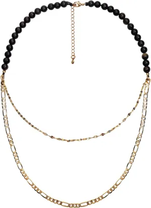 Gold Layered Necklace Layering Necklaces for Women Reiki Healing Crystals Stone Gold Obsidian 14K Gold Plated Chain Necklace