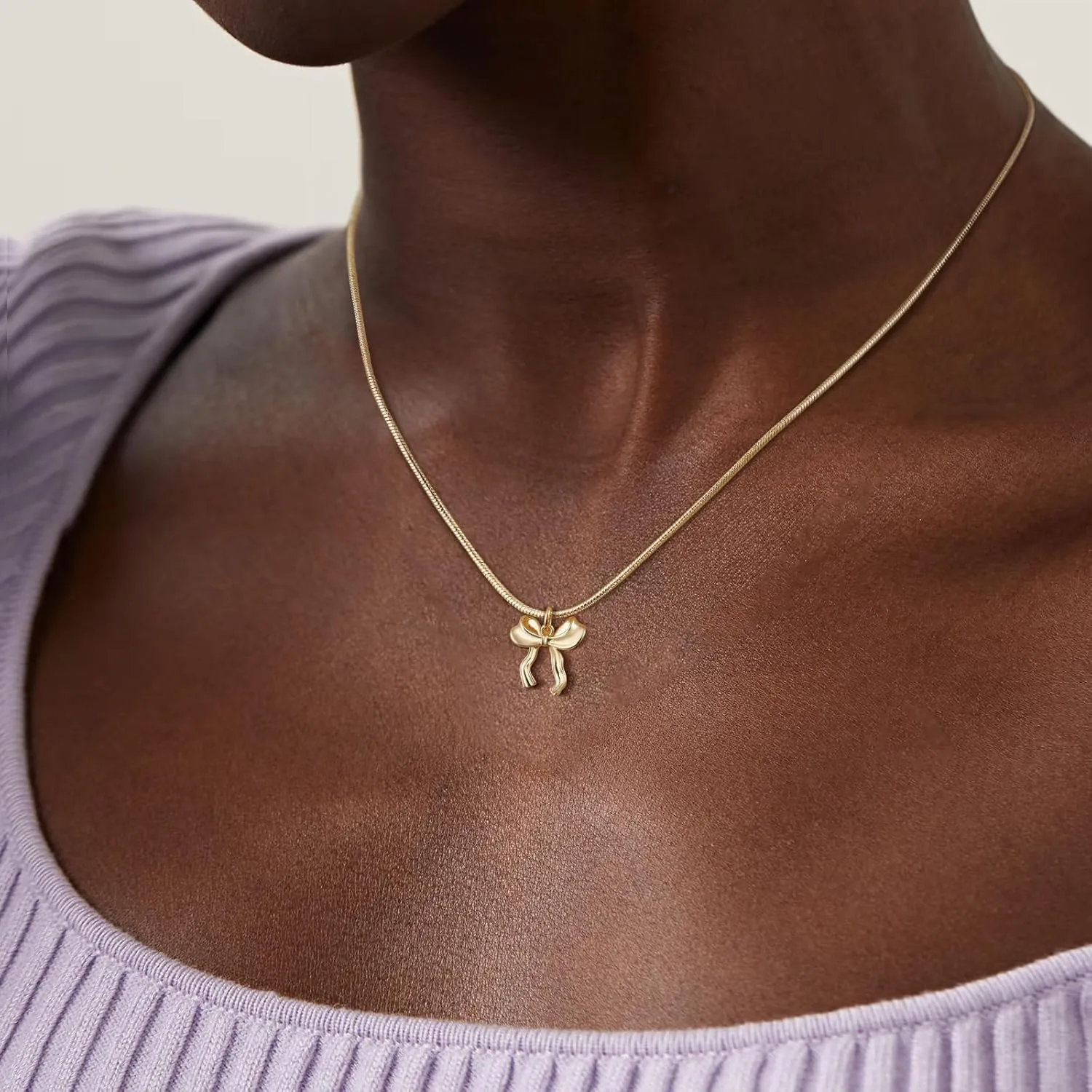 Gold Necklace for Women - Bow Necklace 14K Dainty Gold Necklace Cute Small Tiny Bow Pendant Choker Chain Necklace Trendy Necklaces for Women Gold Jewelry Gift