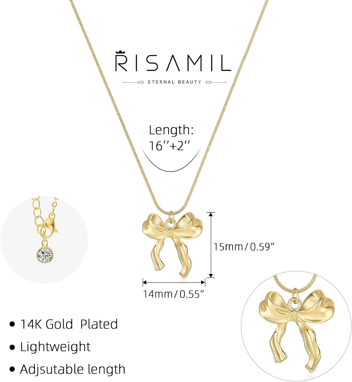 Gold Necklace for Women - Bow Necklace 14K Dainty Gold Necklace Cute Small Tiny Bow Pendant Choker Chain Necklace Trendy Necklaces for Women Gold Jewelry Gift
