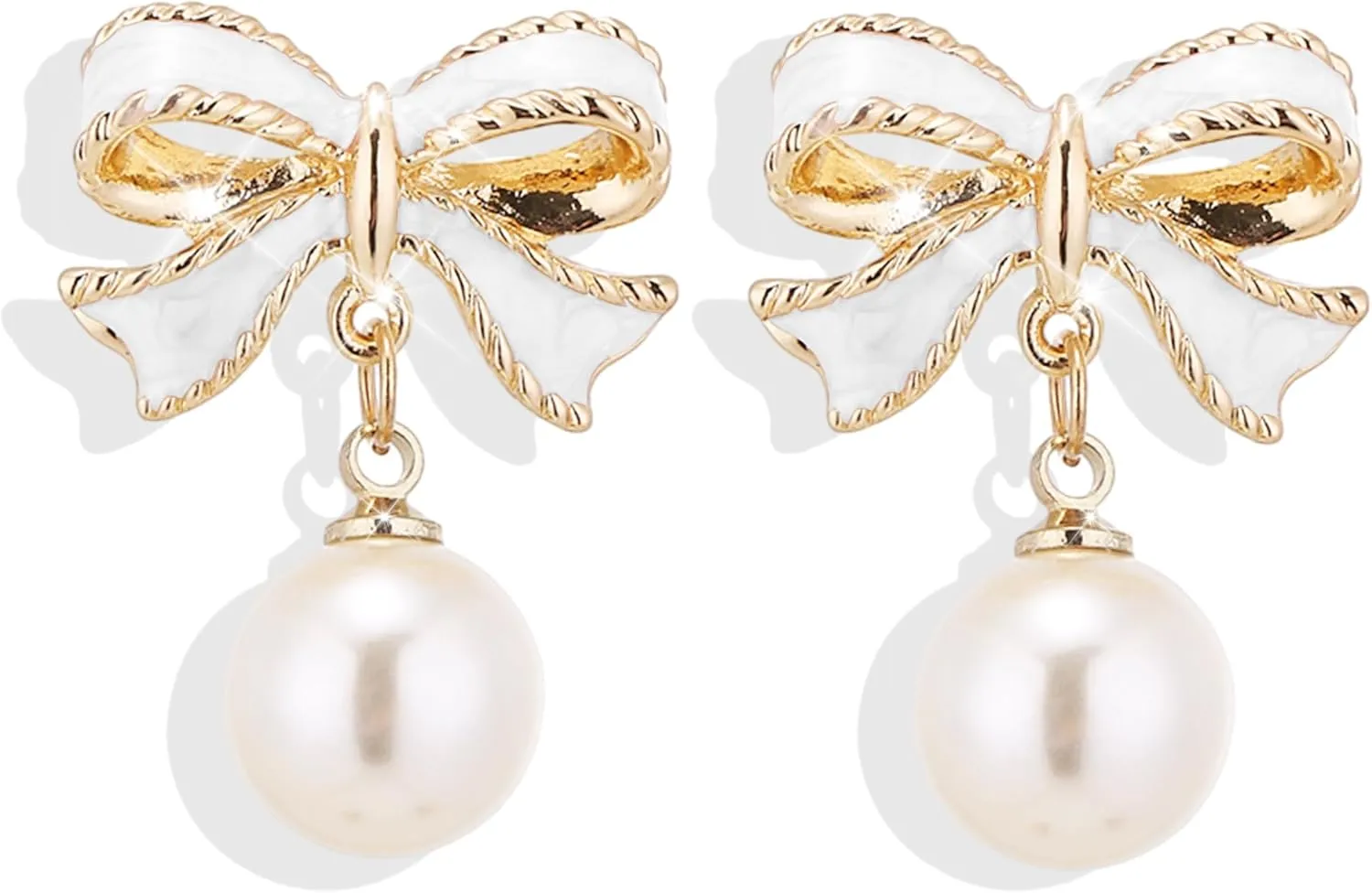 Gold Pearl Bow Earrings For Women Trendy Pink Coquette Drop Stud Ribbon Silver Earrings Dangle Jewelry - Unique Gifts For Wife Preppy Cute Teen Accessories 2025
