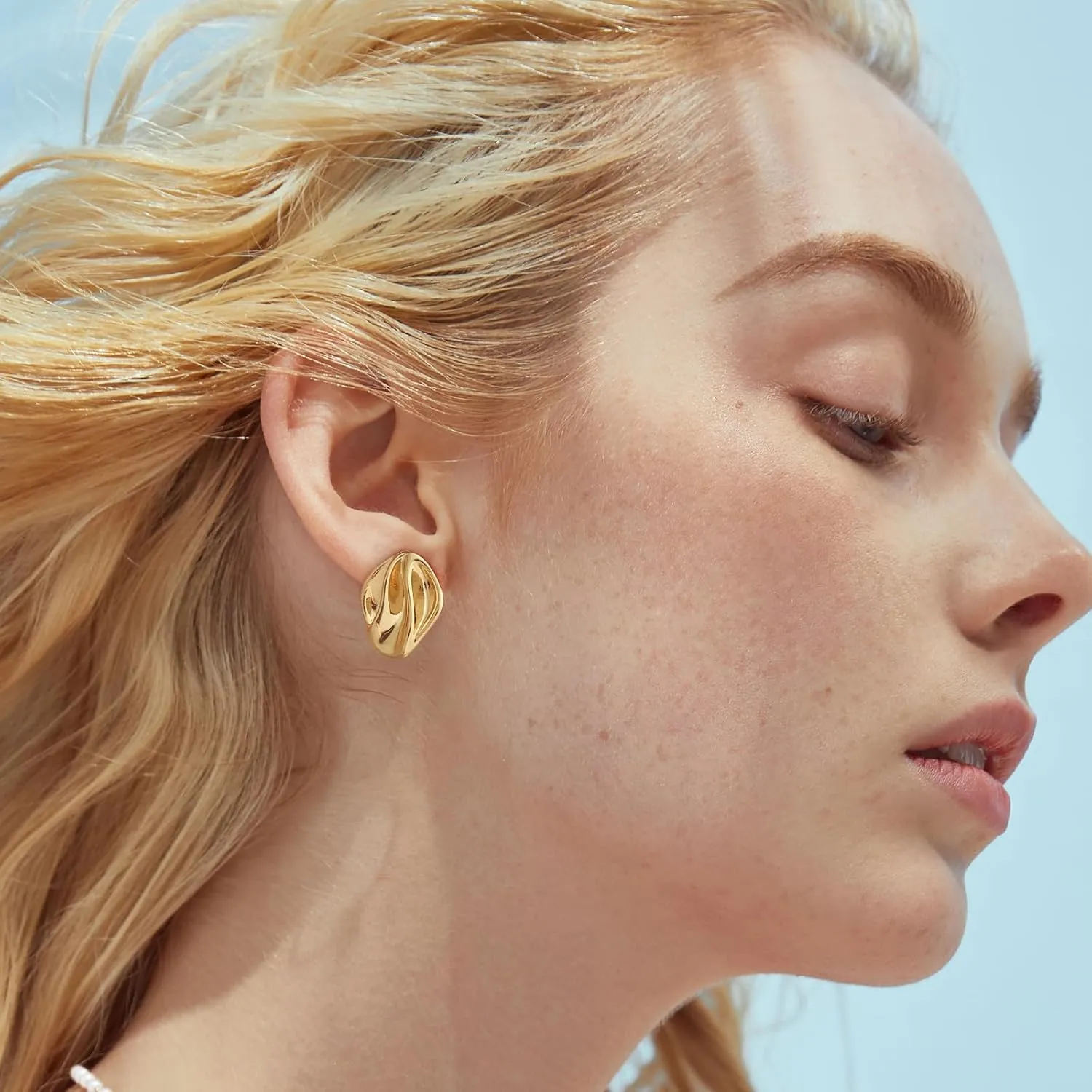 Gold Plated Chunky Vintage Earrings for Women Trendy Textured Stud Earrings