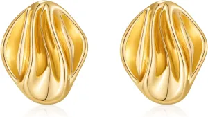 Gold Plated Chunky Vintage Earrings for Women Trendy Textured Stud Earrings