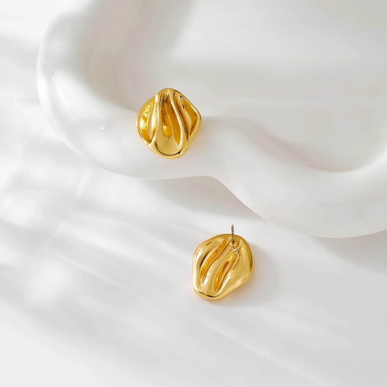 Gold Plated Chunky Vintage Earrings for Women Trendy Textured Stud Earrings