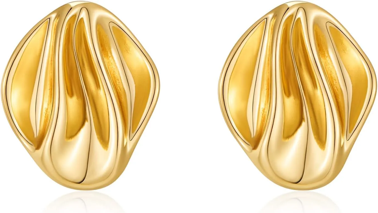 Gold Plated Chunky Vintage Earrings for Women Trendy Textured Stud Earrings