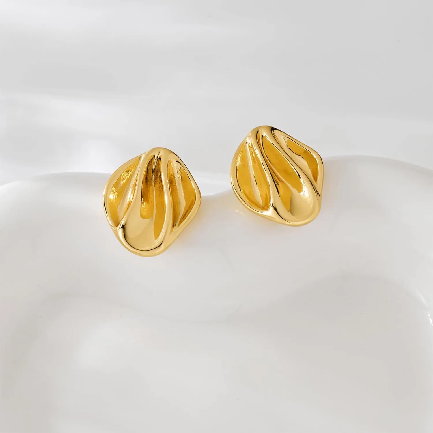 Gold Plated Chunky Vintage Earrings for Women Trendy Textured Stud Earrings