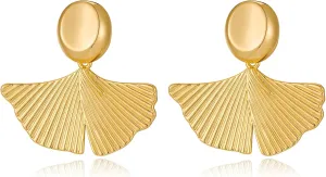 Gold Plated Ginkgo Leaf Flower Earrings for Women Trendy Boho Dangle Earrings Vacation Jewelry