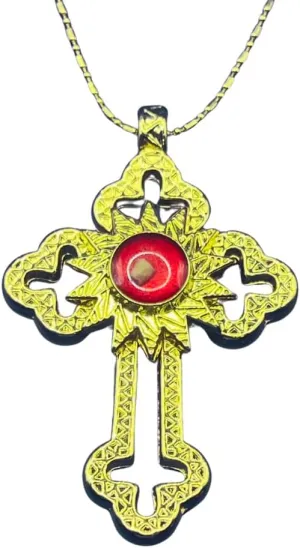 Gold Plated Necklace for Women with Nativity Cross - 22" Chain with 2.2" Pendant Containing Bethlehem Stone - Hypoallergenic Alloy Necklaces