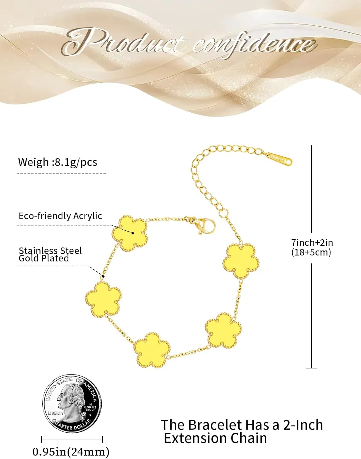 Gold Plated Stainless Steel Flower Bracelet Jewelry for Women
