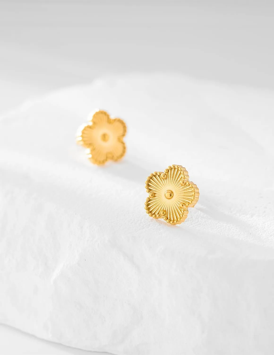 Gold Plated Stainless Steel Four Leaf Clover Stud Earrings for Women