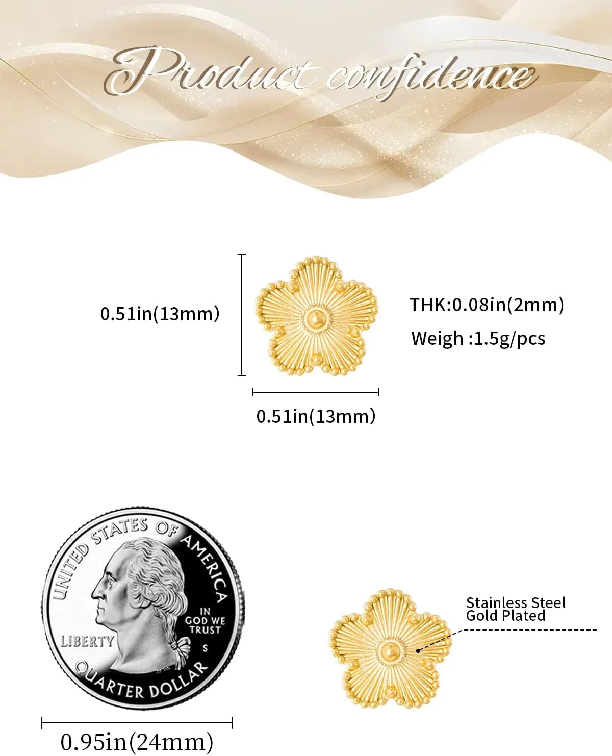 Gold Plated Stainless Steel Four Leaf Clover Stud Earrings for Women