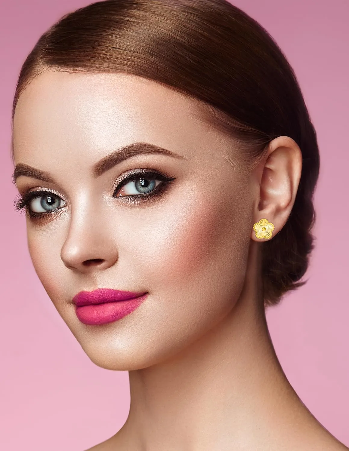 Gold Plated Stainless Steel Four Leaf Clover Stud Earrings for Women