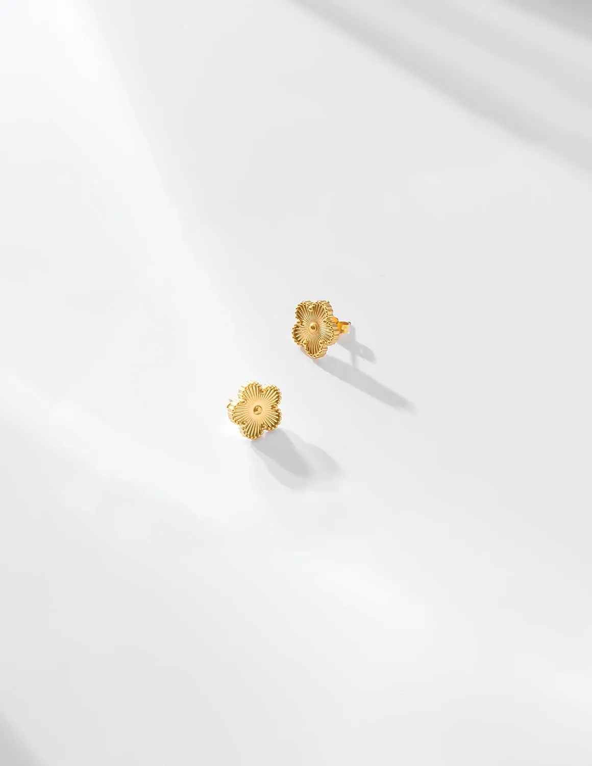 Gold Plated Stainless Steel Four Leaf Clover Stud Earrings for Women