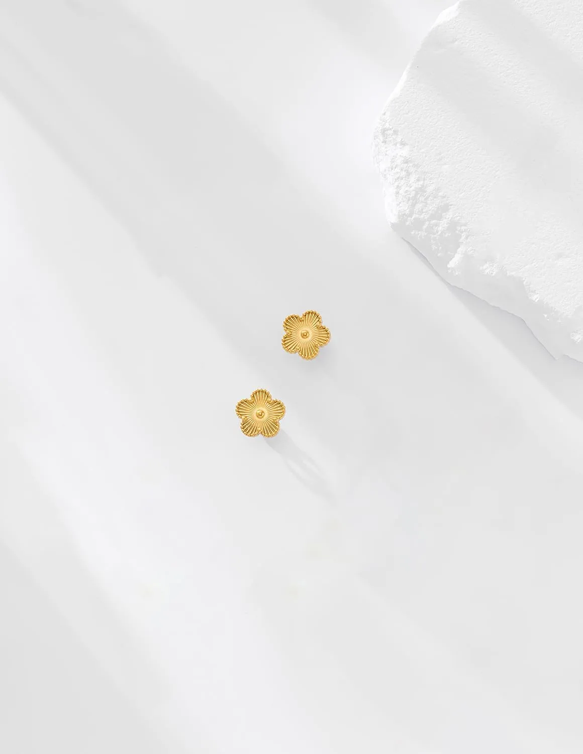 Gold Plated Stainless Steel Four Leaf Clover Stud Earrings for Women
