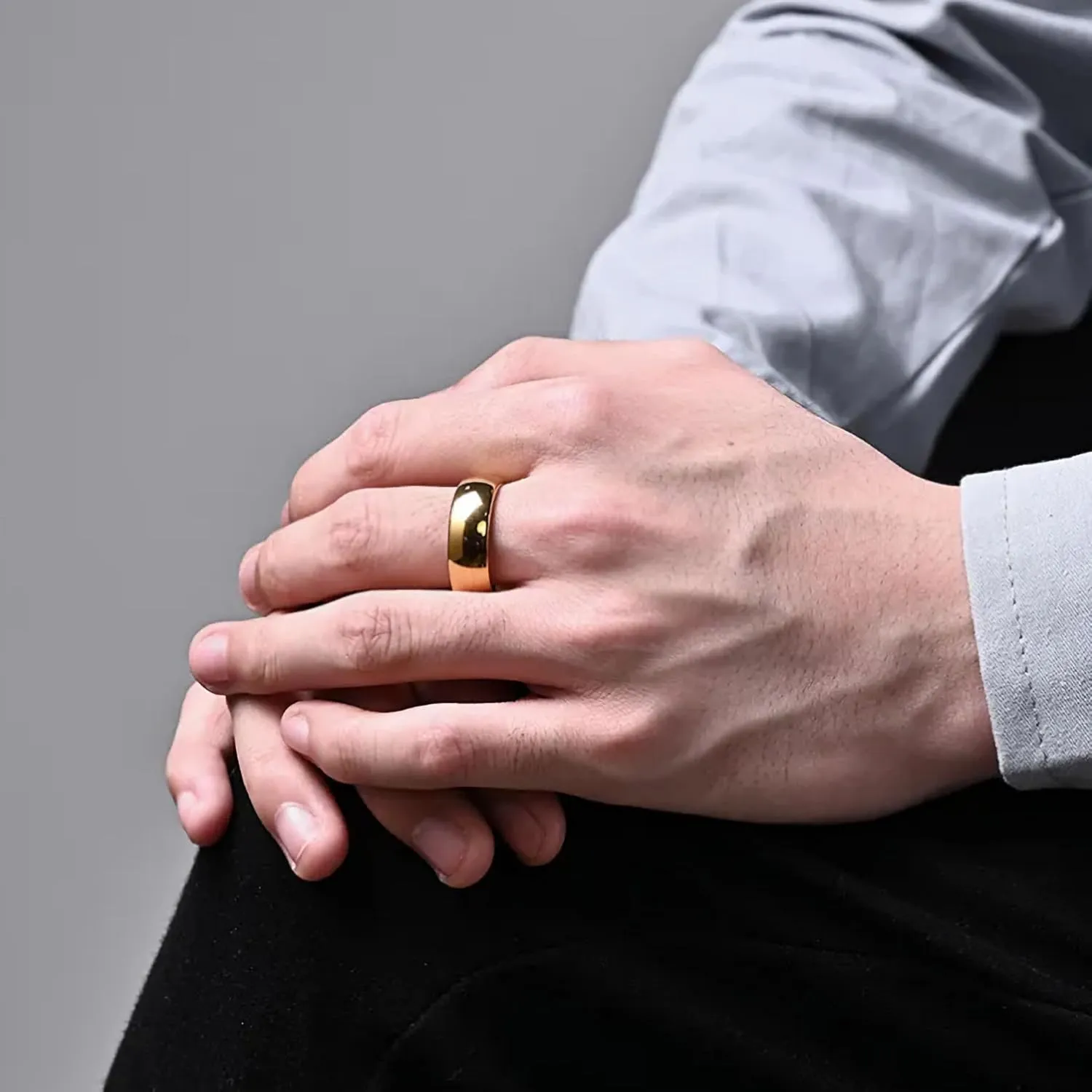 Gold Plated Tungsten Carbide Wedding Band Classic Half Dome. 2mm-10mm Widths Available. Some Rings Feature a Single Cubic Zirconia.