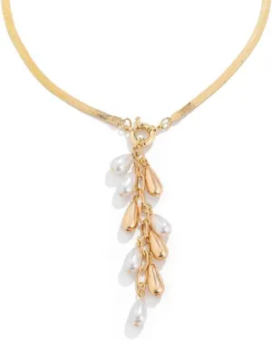Gold Silver Plated Long Necklaces for Women Imitation Pearl Tassel Pendant Necklace Statement Snake Chain Lariat Y Choker Necklace Birthday Jewelry