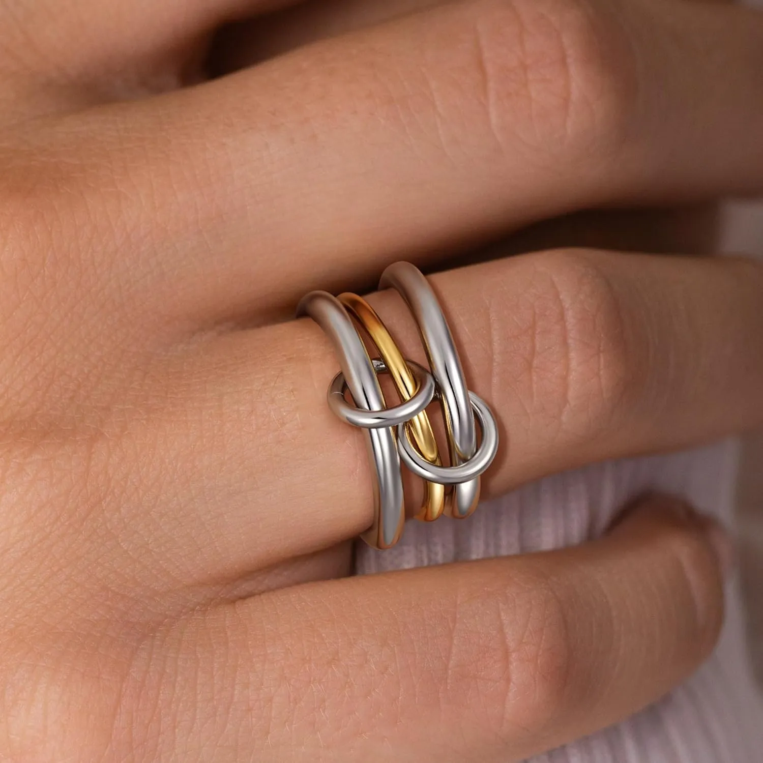 Gold Stackable Rings for Women, 14K Gold Plated Cubic Zirconia Rings, Silver Gold Multi Ring Mixed Metals Stackable Ring Set for Women Non Tarnish